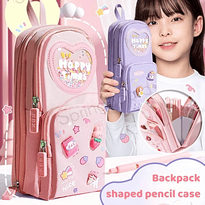 Multilayer Large Capacity Canvas Fabric Stand-Up Pencil Case for Kids Girls School Office Students Use Multilayer Large Capacity Canvas Fabric Stand-Up Pencil Case for Kids Girls School Office Students Use
