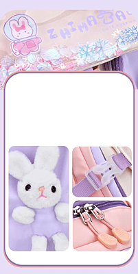 European style Special Design Quicksand Primary School Refrigerator School Bags Anime printed Backpack Bag for Children with cute rabbit doll