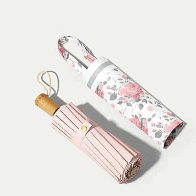New arrival ancient style painting  16 ribs sunshade color coating uv protection three fold portable lade gift rainproof sun umbrella wooden handle
