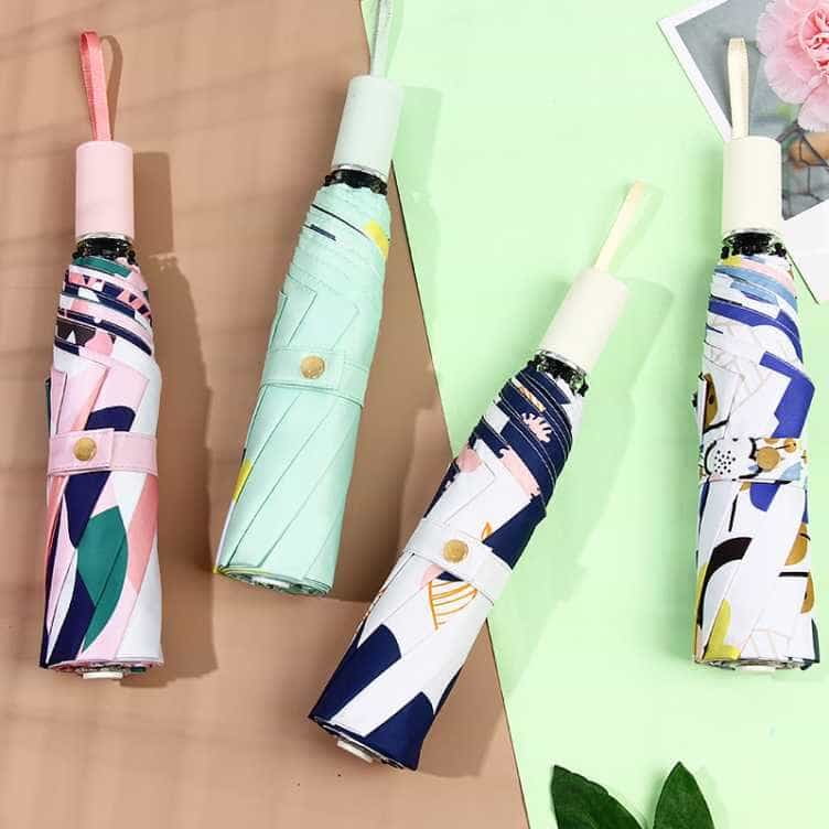 Hot selling Nordic illustration folding umbrella 3 fold woman clear umbrella automatic foldable umbrella