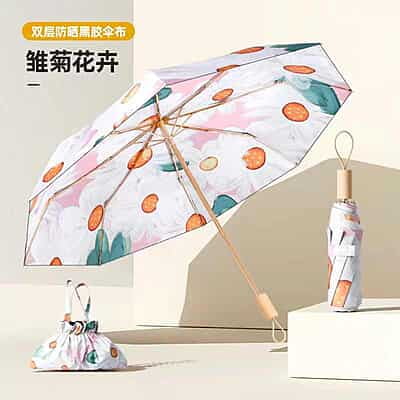 High Quality Three-Folding Manual 8 Bone Umbrella Flower Print Fabric Double-Layer Anti UV  Sunscreen and Rain Umbrella