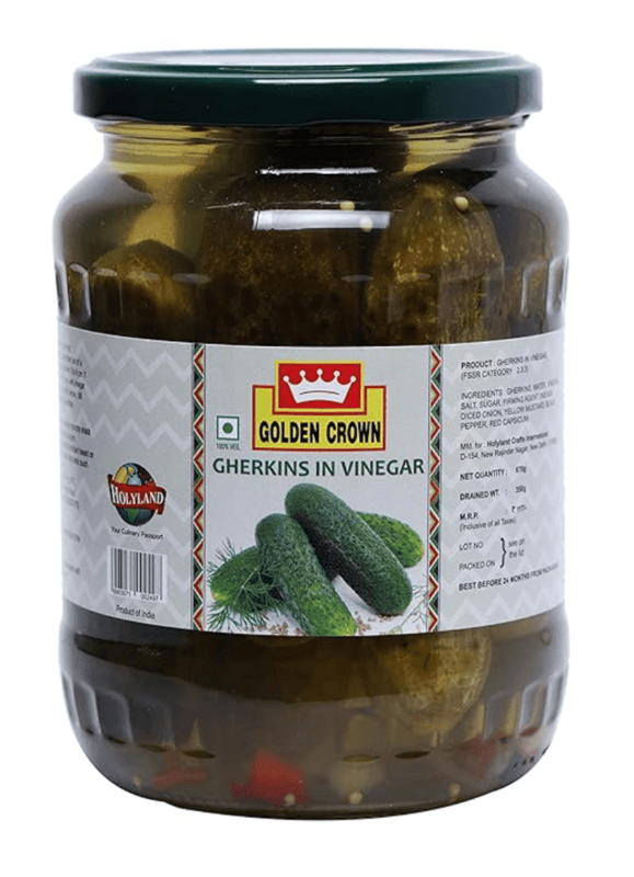 Golden Crown - Gherkins In Vinegar Whole, 670 gm Jar (Pack of 1)