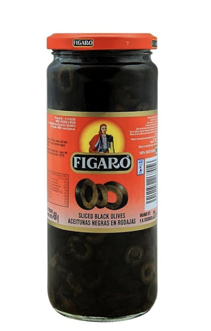 Figaro - Sliced Black Olives, 450 gm Jar (Pack of 1)