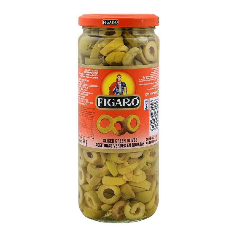 Figaro - Olives Green Sliced, 450 gm (Pack of 1)