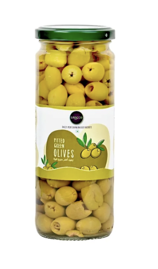 Sirocco - Pitted Green Olives, 450 gm (Pack of 1)