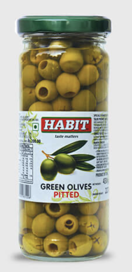 Habit - Green Pitted Olives, 430 gm (Pack of 1)