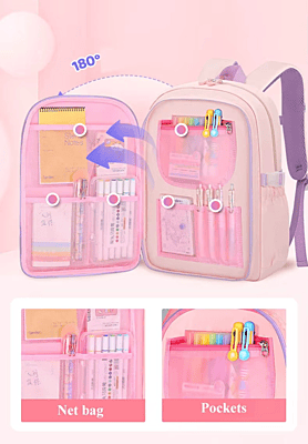 European style Special Design Quicksand Primary School Refrigerator School Bags Anime printed Backpack Bag for Children with cute rabbit doll