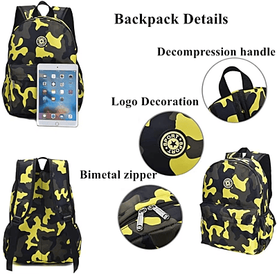 Camo Patterned Schoolbag Waterproof Nylon Backpack Wear-Resistant and Breathable for Primary School
