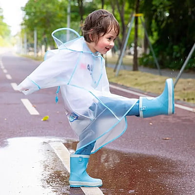 Custom Transparent EVA Hood Raincoat  Waterproof Cartoon Printed Outdoor Hiking