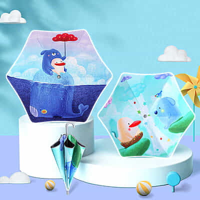 Cartoon Rounded Corner Kids Umbrella Custom made Student Curved Handle Children's Umbrella with Logo