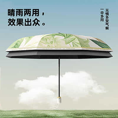 Eight-Skeleton Small Fresh Floral UV Folding Umbrella Black Coating New Three-Fold Open Wooden Handle European