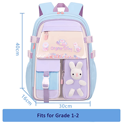 European style Special Design Quicksand Primary School Refrigerator School Bags Anime printed Backpack Bag for Children with cute rabbit doll
