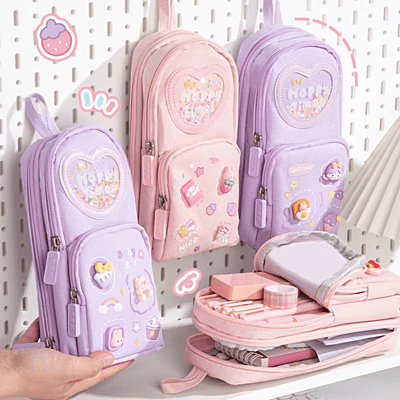 Multilayer Large Capacity Canvas Fabric Stand-Up Pencil Case for Kids Girls School Office Students Use Multilayer Large Capacity Canvas Fabric Stand-Up Pencil Case for Kids Girls School Office Students Use