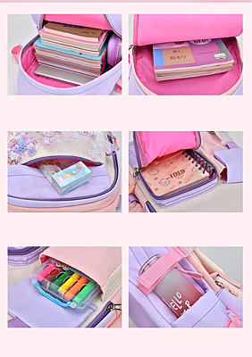European style Special Design Quicksand Primary School Refrigerator School Bags Anime printed Backpack Bag for Children with cute rabbit doll