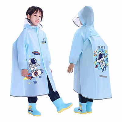 High Quality Custom  EVA Raincoat Set for Boys Girls Cartoon Design Reflective Strip Outdoor Activities