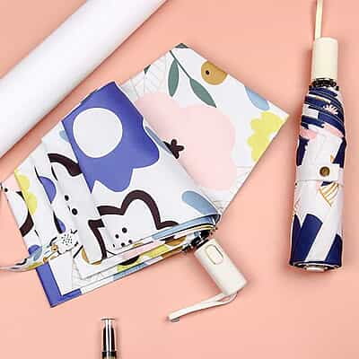 Hot selling Nordic illustration folding umbrella 3 fold woman clear umbrella automatic foldable umbrella