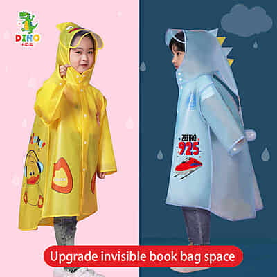 Custom Transparent EVA Hood Raincoat  Waterproof Cartoon Printed Outdoor Hiking