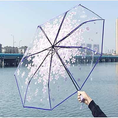 Umbrella Cherry Blossom Creative Little Fresh Three Folding Carton Polyester Auto Open Multi-colors