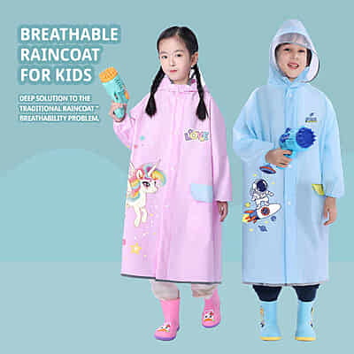 High Quality Custom  EVA Raincoat Set for Boys Girls Cartoon Design Reflective Strip Outdoor Activities