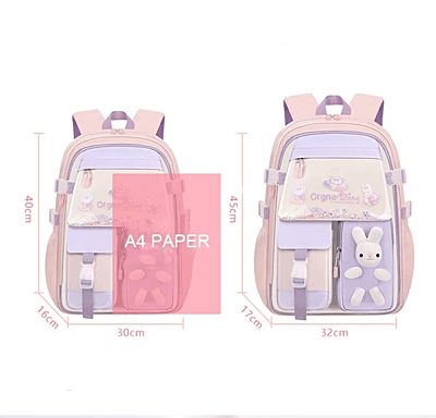 European style Special Design Quicksand Primary School Refrigerator School Bags Anime printed Backpack Bag for Children with cute rabbit doll