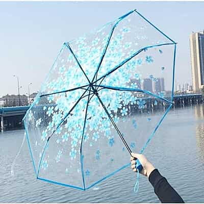 Umbrella Cherry Blossom Creative Little Fresh Three Folding Carton Polyester Auto Open Multi-colors