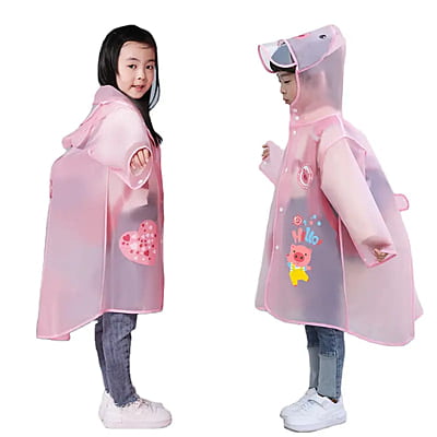 Custom Transparent EVA Hood Raincoat  Waterproof Cartoon Printed Outdoor Hiking