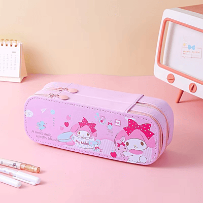 Cartoon print Double-Deck Large Capacity Pencil Case Girls Cute Cinnamoroll Kuromi Melody KT Cat Design Pencil case