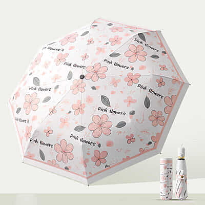 Eight-Skeleton Small Fresh Floral UV Folding Umbrella Black Coating New Three-Fold Open Wooden Handle European