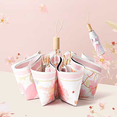 High Quality Three-Folding Manual 8 Bone Umbrella Flower Print Fabric Double-Layer Anti UV  Sunscreen and Rain Umbrella