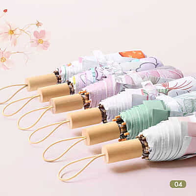 High Quality Three-Folding Manual 8 Bone Umbrella Flower Print Fabric Double-Layer Anti UV  Sunscreen and Rain Umbrella