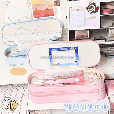 Cartoon print Double-Deck Large Capacity Pencil Case Girls Cute Cinnamoroll Kuromi Melody KT Cat Design Pencil case