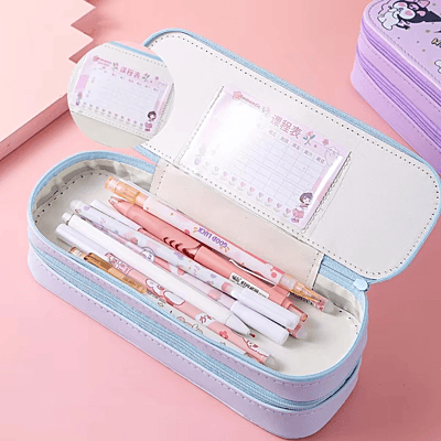 Cartoon print Double-Deck Large Capacity Pencil Case Girls Cute Cinnamoroll Kuromi Melody KT Cat Design Pencil case