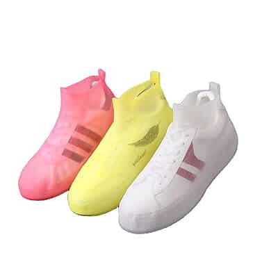 Men and Women's Rainproof Anti-Slip Silicone TPE Rainy Day Rain Boots pink yellow