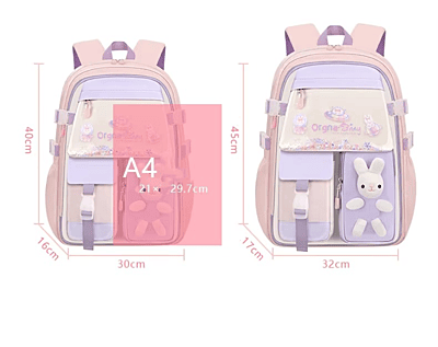 European style Special Design Quicksand Primary School Refrigerator School Bags Anime printed Backpack Bag for Children with cute rabbit doll