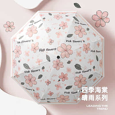 Eight-Skeleton Small Fresh Floral UV Folding Umbrella Black Coating New Three-Fold Open Wooden Handle European
