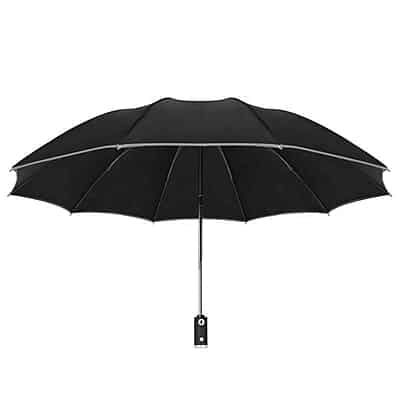 Fully Automatic Open Rotatable Led Light 3 Fold Car Reverse Umbrella Upward Car Umbrellas With Night Safety Reflective Strip