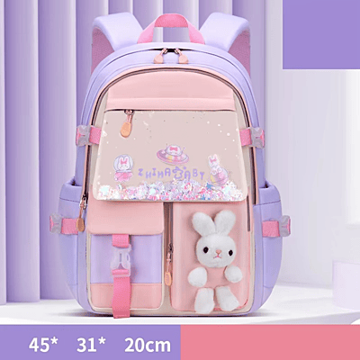 European style Special Design Quicksand Primary School Refrigerator School Bags Anime printed Backpack Bag for Children with cute rabbit doll