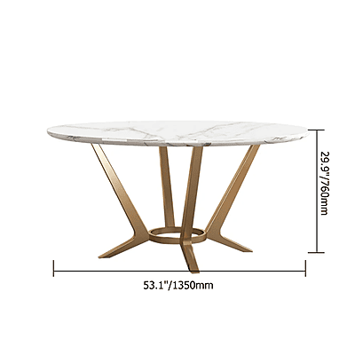 Vikinterio Round White Marble Dining Table Golden Stainless Steel Frame