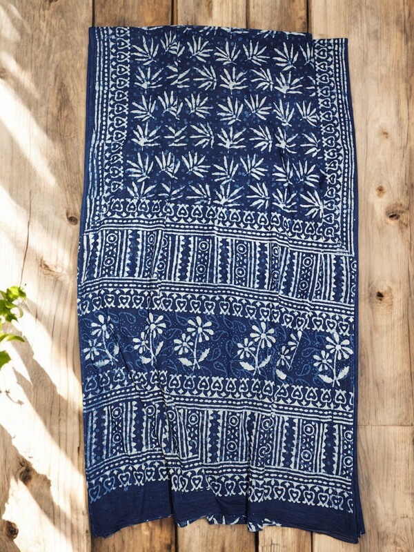 Indigo Batik Print Saree with Running Blouse