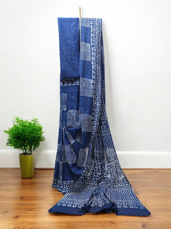 Lavender Block Print Saree with Running Blouse