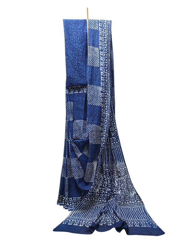 Lavender Block Print Saree with Running Blouse