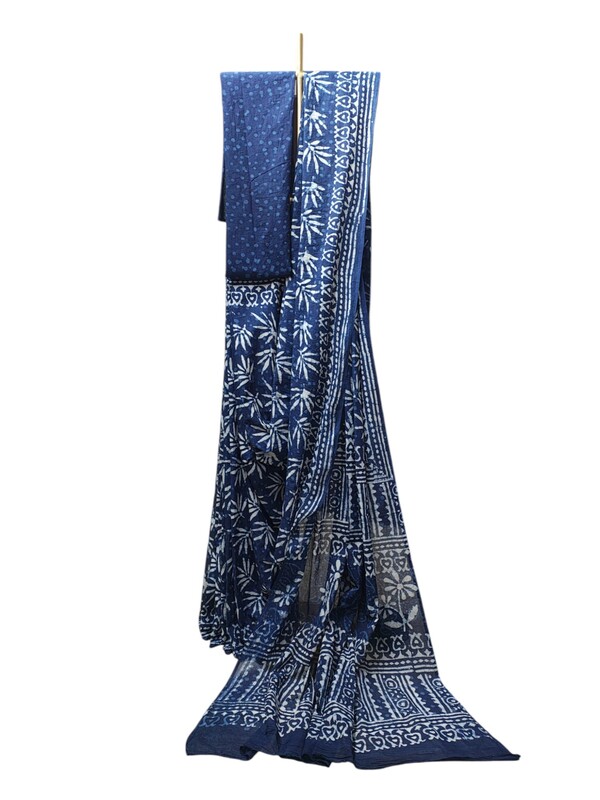 Indigo Batik Print Saree with Running Blouse