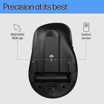 HP M120 Wireless Mouse, USB-A Nano dongle, 2.4 GHz Wireless Connection, 6 Buttons, Up to 1600 dpi, Optical Sensor, Ergonomic Design, 12-Month Battery
