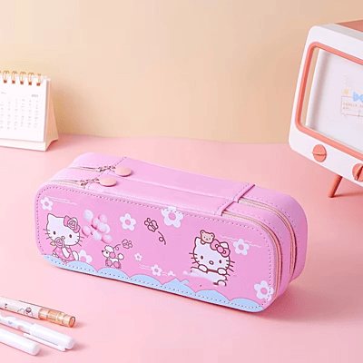 Cartoon print Double-Deck Large Capacity Pencil Case Girls Cute Cinnamoroll Kuromi Melody KT Cat Design Pencil case
