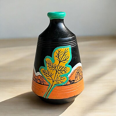 Handpainted Teracotta Vases Black with Green Top