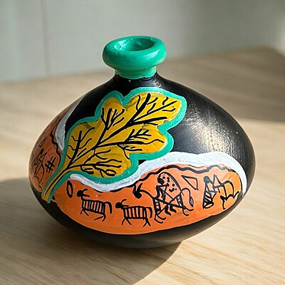 Handpainted Teracotta Vases Black with Green Top