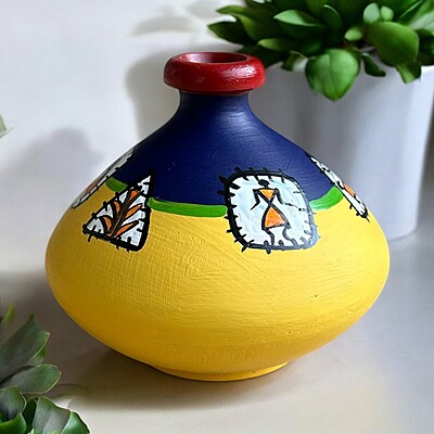 Handpainted Teracotta Vases Yellow with Red Top Handpainted Teracotta Vases Yellow with Red Top