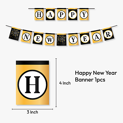 The Magic Balloons - Customized Happy New Year Latex Balloons With Banner Happy New Year Combo Kit Pack Of 21pcs Black and Golden Balloons For 31st Party/Party Supplier