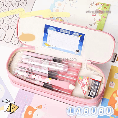 Cartoon print Double-Deck Large Capacity Pencil Case Girls Cute Cinnamoroll Kuromi Melody KT Cat Design Pencil case