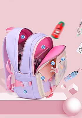 European style Special Design Quicksand Primary School Refrigerator School Bags Anime printed Backpack Bag for Children with cute rabbit doll